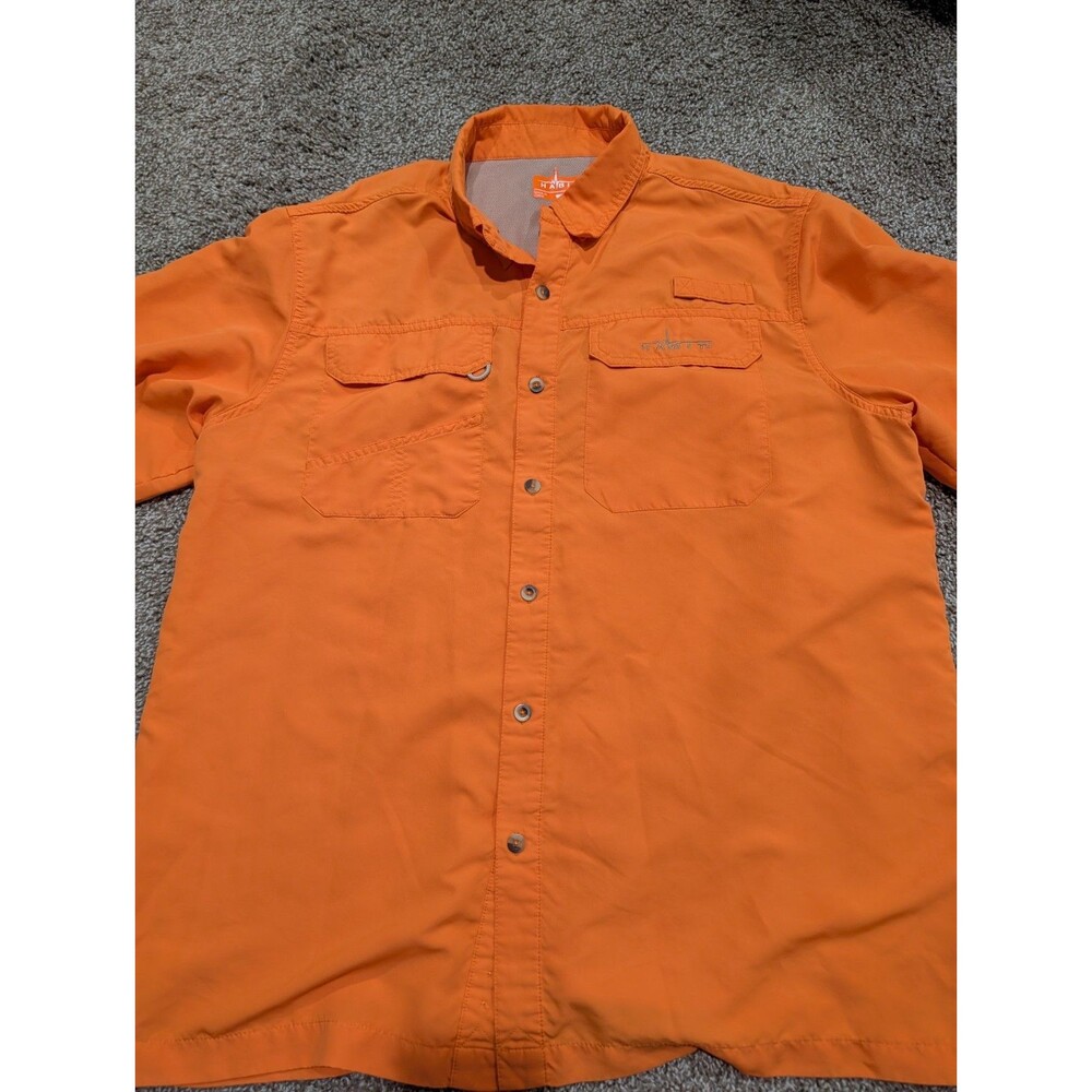Habit 40+ Solar Factor Orange Short Sleeve Vented Fishing Shirt Large Polyester